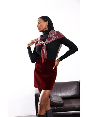 5in1Canpolat Bordo Kadife Mini Etek