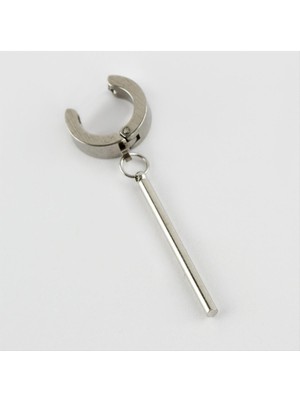 Zero Mtxdpn Çubuk Figürlü Mıknatıslı Çelik Erkek Küpe Kıstırmalı 1 Adet-Parlak Siyah