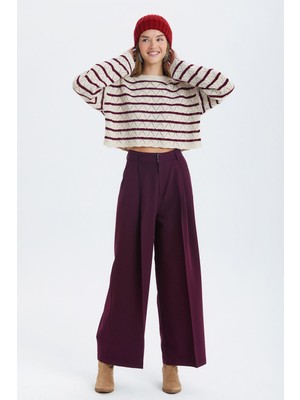 Clandestino Salaş Bol Paça Kumaş Pantolon Mor