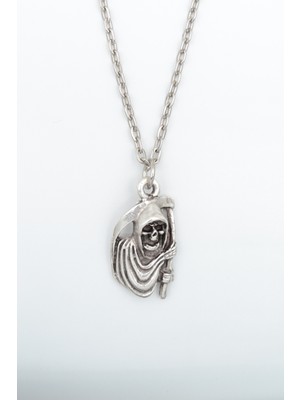 IDR Tırpanlı Azrail Gümüş Kaplama Düz Zincir Kolye