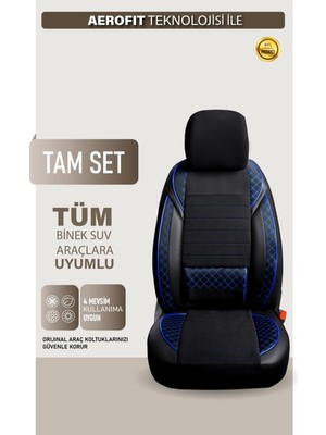 ACK Store Skoda Fabia Uyumlu Yarı Deri Oto Koltuk Kılıfı Ön/arka Set Neta Seri Siyah-Mavi