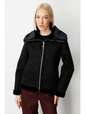 Ekol Kadın Içi Peluşlu Güderi Mont 8005 Siyah