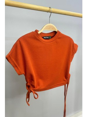 Cuties Mojo Kız Çocuk Yandan Büzgülü Kısa Kollu Crop 3706 Kiremit