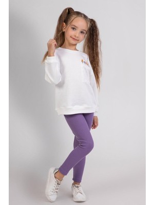 Dmb Mojo Kız Çocuk 3-7 Yaş Nakışlı Sweatshirt-Taytlı Takım Mor