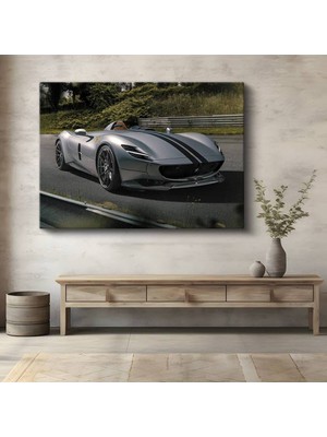 Ferrari Monza Sp2 Gümüş Kanvas Tablo Yarış Otomobili Speedster Konsept Tablo