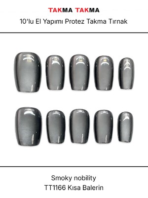 Takma Takma 10'lu Gri Kısa Balerin TT1166 Tekrar Kullanılabilir El Yapımı Protez Takma Tırnak - Gri-XS