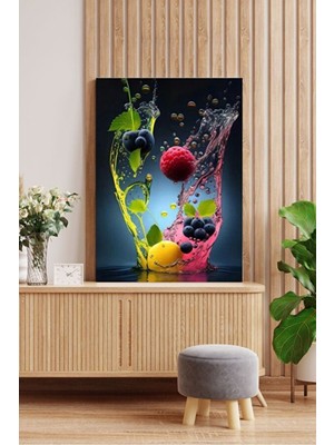 Meyvelerle Dans Temalı Dekoratif Hd Baskı Kanvas Tablosu Hd Dijital Baskı Dikey Kanvas Tablo