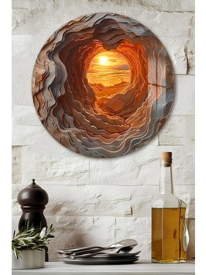 KutuTR 3D Görünümlü Temperli Cam Tablo – Mağara ve Gün Batımı Manzarası Duvar Süsü Uv Baskı 33X33 CM-CDS046
