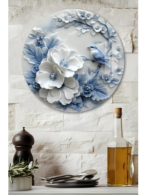 KutuTR 3D Görünümlü Temperli Cam Tablo – Çiçek ve Kuş Desenli Elegan Duvar Süsü Uv Baskı 33X33 CM-CDS124