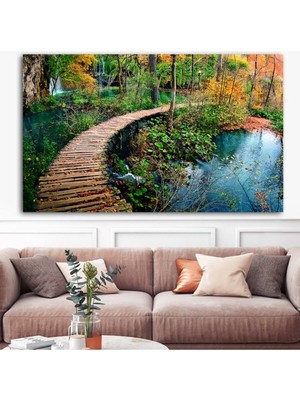 Dekoratif Dev Boyut Göl Kenarı Ahşap Köprü Hd Dijital Yatay Baskı Kanvas Tablo