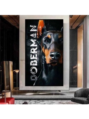 GülsenArt Dekoratif Doberman Hd Dijital Baskı Dikey Panoramik Kanvas Tablo Yatak Odası Genç Odası Dekor