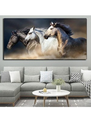 At Resimli Dekorasyon Hd Dijital Baskı Yatay Panoramik Kanvas Tablo Oturma Odası Dekoru