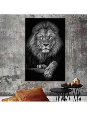 Aslan Leopar Hd Dijital Baskı Dikey Kanvas Tablo Ofis Oturma Odası Misafir Odası Dekor