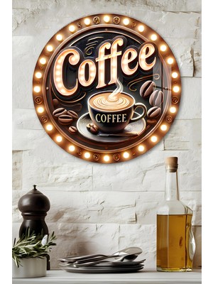 KutuTR 3D Görünümlü Temperli Cam Tablo – Işıklı Coffee Temalı Duvar Süsü Uv Baskı 33X33 CM-CDS085