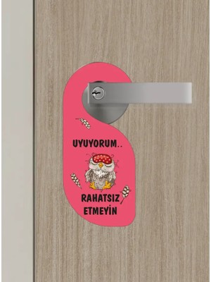 Bemenda Uyuyorum Rahatsız Etmeyin Baykuş Tasarımlı Kapı Askısı Kapı Uyarı Levhası