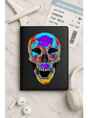 Nurdic Tüm Ülke Pasaportları Için Siyah Vinleks Deri Pasaport Kılıfı Kabı Prizma Iskelet