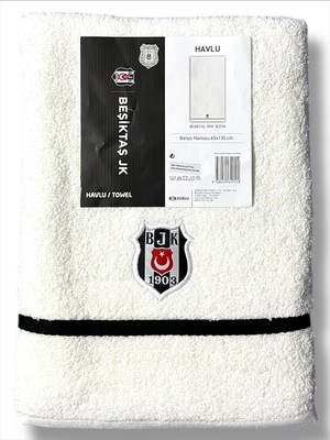 Taç Bjk Beşiktaş Siyah Beyaz Bandrollü Taraftar Banyo Havlusu 65 x 130 cm