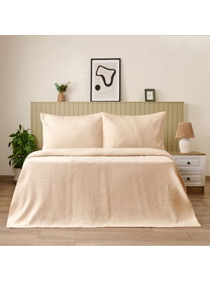 Matmel Soft Sara Çift Kişilik Yatak Örtüsü Seti - Bej - 220X240 cm + 50X70 cm