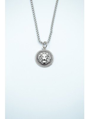 IDR Minimal Aslan Madalyon Gümüş Kaplama Örme Zincir Kolye