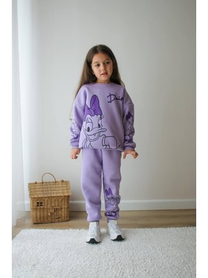 Narin Kids Çizgi Karakter Detaylı 3 Ip Şardonlu Kışlık Kız Çocuk Alt Üst Takım