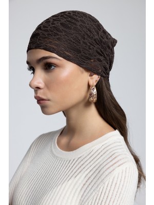 Mai Miray Üçgen Kesim Kahve Dantel Bandana