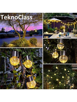 TeknoClass Solar Güneş Enerjili Kırık Cam Desen Aplik Bahçe Veranda Yazlık LED Lamba Peyzaj Aydınlatması