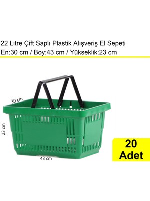 Akdenizpos Plastik Market Alışveriş El Sepeti 22 Litre Yeşil 20 Adet