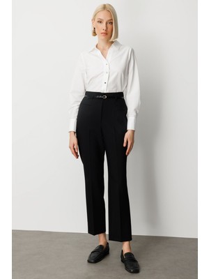 Ekol Kadın Beli Kemerli Boru Paça Pantolon 1001 Siyah