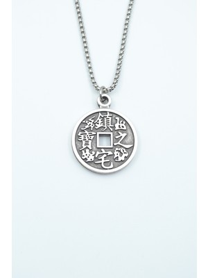 IDR Feng Shui Çin Şans Parası Gümüş Kaplama Örme Zincir Kolye