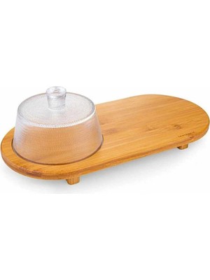 Bambum Servis Gereçleri Hira - Cam Kapaklı Peynir Seti Oval