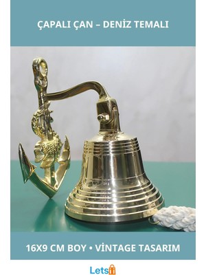 Letsii Vintage Pirinç Duvara Asmalı Çapalı Çan 16X9 cm