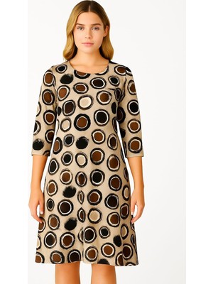 Şans Kadın Büyük Beden Vizon, Bisklet Yaka, Truvakar Kol Viskon Midi Elbise 65N39157