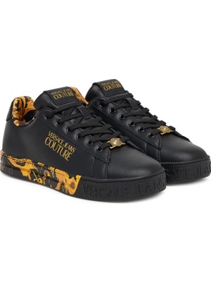 Versace Kadın Fondo Court 88 Dis. Skl Tabanı Barok Desenli ve Yazı Logolu Sneaker - Siyah/altın Sarısı