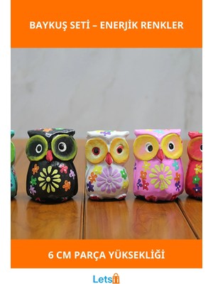 Letsii Renkli Ahşap 5'li Baykuş Figür Seti Eğlenceli Dekorasyon