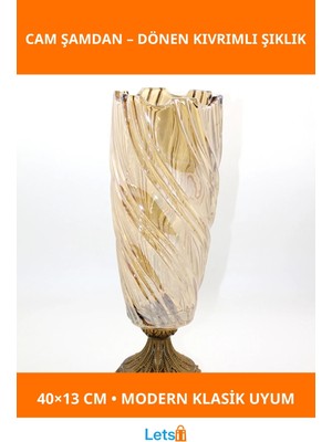 Letsii Zarif Cam Şamdan Tekli 40X13 cm Modern Tasarım