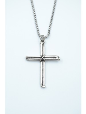 IDR Çivili Haç Gümüş Kaplama Örme Zincir Kolye