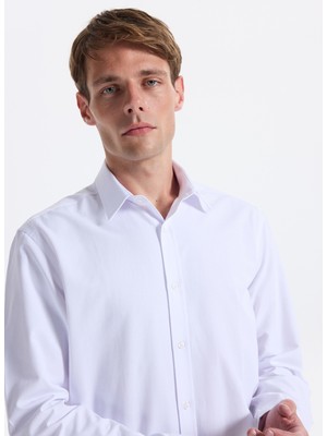 Fabrika Slim Fit Gömlek Yaka Armürlü Beyaz Erkek Gömlek Maydos-Y 305