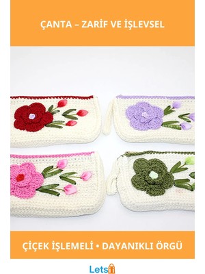 Letsii Renkli Çiçek Işlemeli Hafif Dayanıklı Örgü Çanta