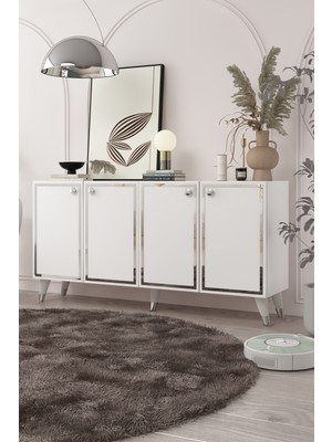 Cantek Dizayn 8203-1CT KB150 Konsol, Tv Ünitesi Beyaz-Gümüş