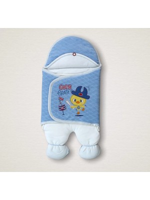 Litaetrend Yenidoğan Cesur Şovalye Civciv Nakışlı Şapkalı Erkek Ayaklı Kundak Bebek Battaniyesi Mavi