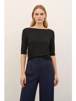 Rays Siyah Bisiklet Yaka Ön Büzgülü Bluz 8279A