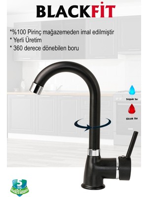 Blackfit Delta Çubuk Kol Siyah Lavabo Bataryası Banyo Çeşmesi Çift Su Girişli Lavabo Musluğu 5 Yıl Garantili