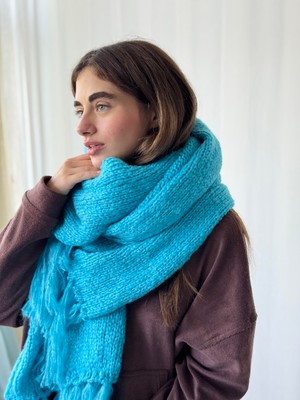 Retrobird Büyük Boy Soft Örgü Atkı Kadın Deniz Mavisi
