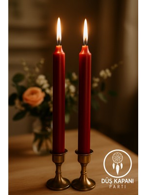 Romantik Dekorasyon Mum Seti – Parlak Metalik Şamdan Mumları (2’li Paket)