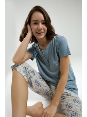 Arnetta Kadın Düğmeli Yaka Yazlık Kapri Takım