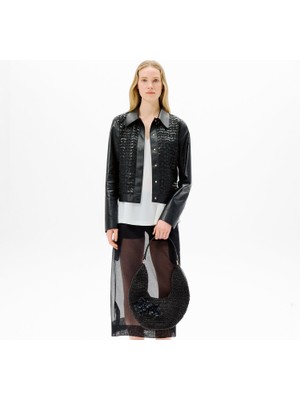 Desa Kadın Siyah Gömlek Yaka Örmeli Deri Ceket