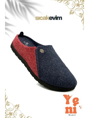 Sermoda Kadın Ev Terliği  – Poli Taban Hafif Tabanlı Sıcak Tutan Ev Terliği Lacivert Kırmızı