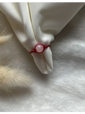 Pel Design Pembe Kuvars Taşı  Ayarlanabilir Pembe Tel Yüzük
