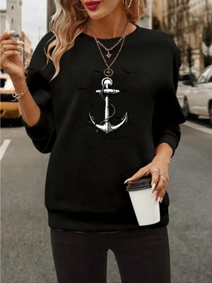 Nnstartshopping  Kadın Uzun Kollu Bisiklet Yaka Desenli Viskon Iki Iplik Bluz