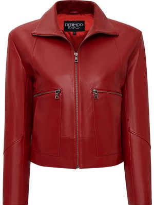 Derimod Dolores Kadın Kırmızı Devrik Yaka Oversize Deri Ceket 25WGE5611R3